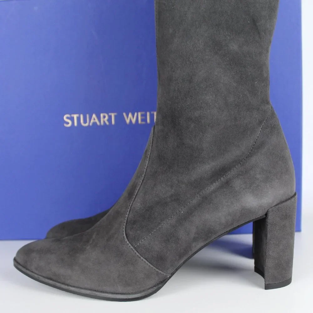 NEW Stuart Weitzman Landmark Pointed Toe Over the Knee Boots, Slate, US 10